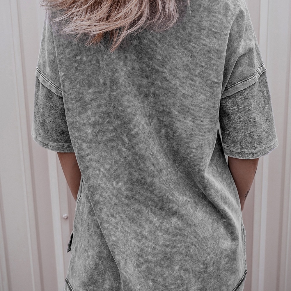 Philippine Gray Mineral Wash Exposed Seam Drop Shoulder‎ Oversized Tee - Picture 5 of 11